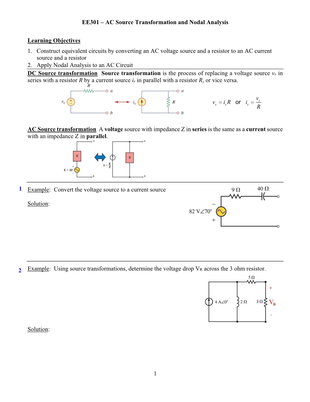 AC Source Transformation & Nodal Analysis Notes