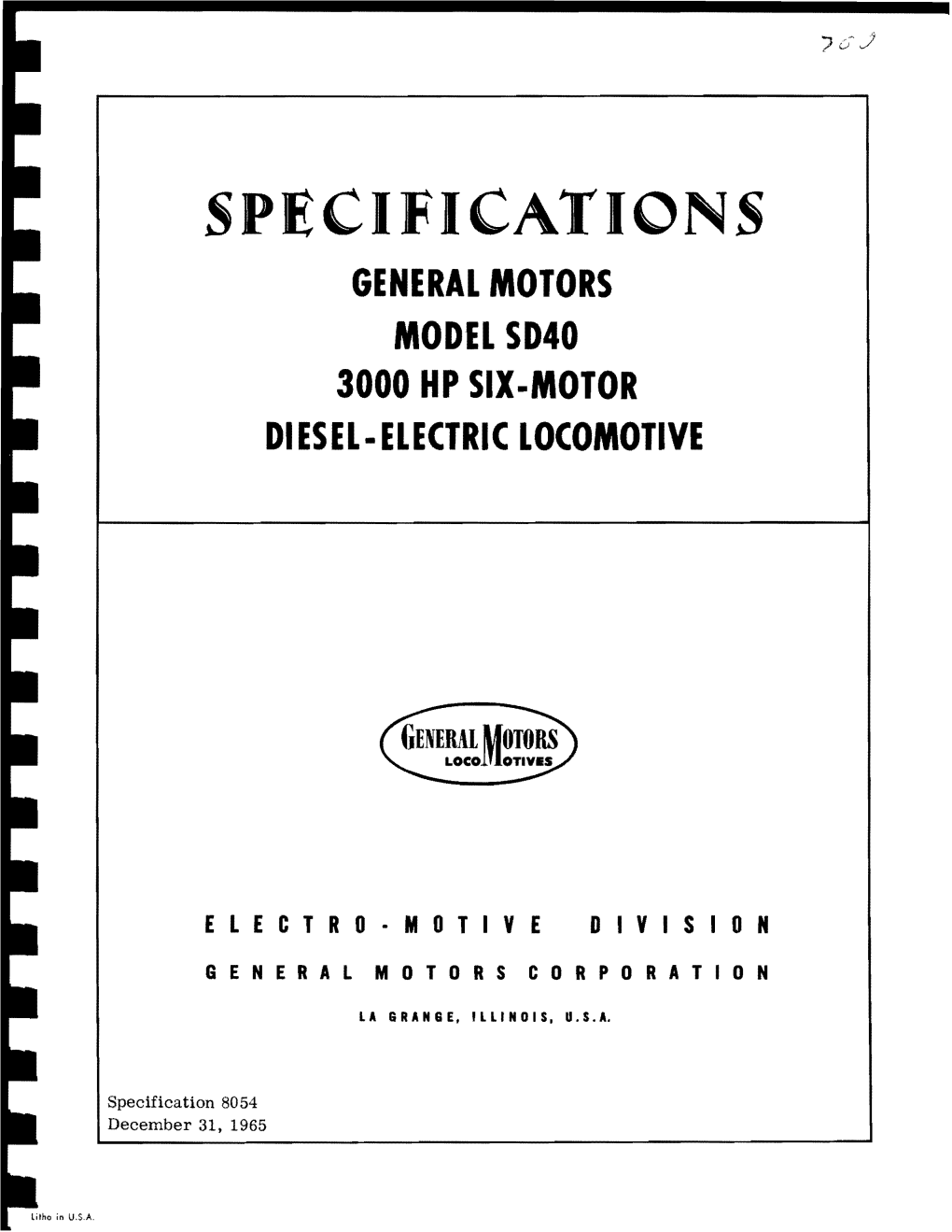 EMD Locomotive Specification Book SD40