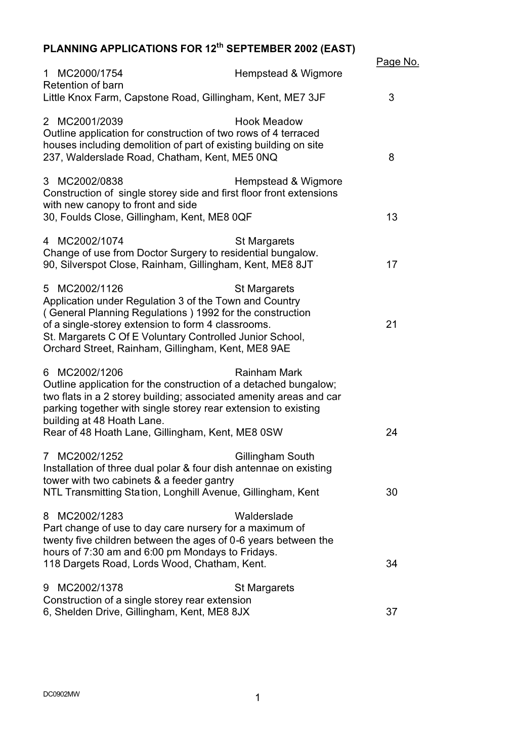 Planning Report 12 September 2002