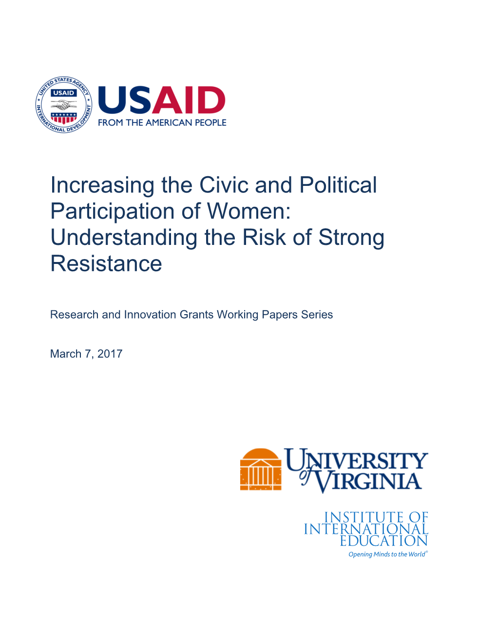 Increasing the Civic and Political Participation of Women: Understanding the Risk of Strong Resistance