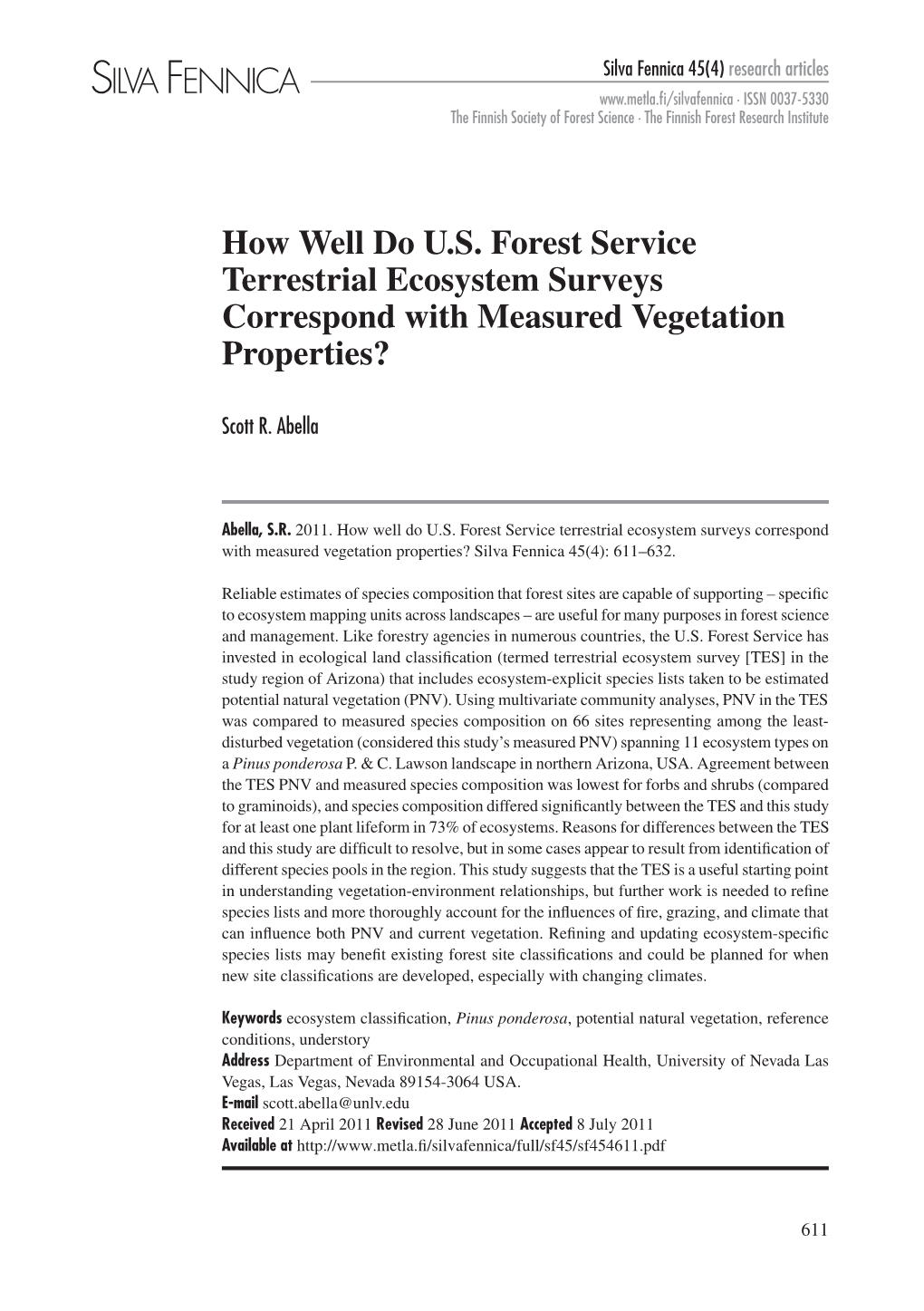 How Well Do U.S. Forest Service Terrestrial Ecosystem Surveys Correspond with Measured Vegetation Properties?
