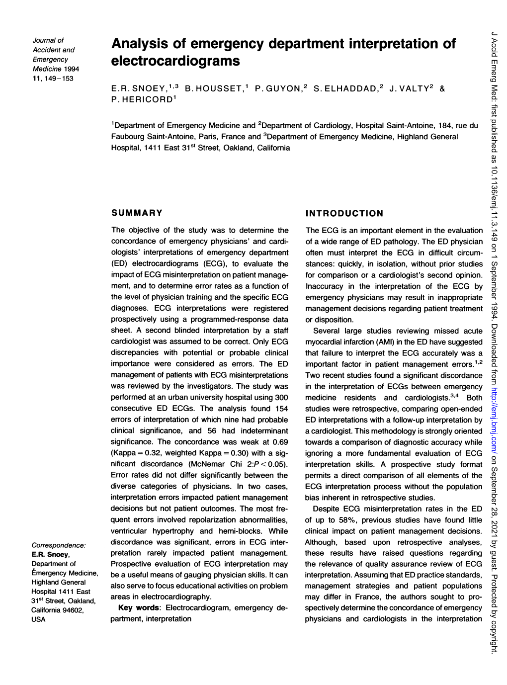 Analysis of Emergency Department Interpretation of Electrocardiograms