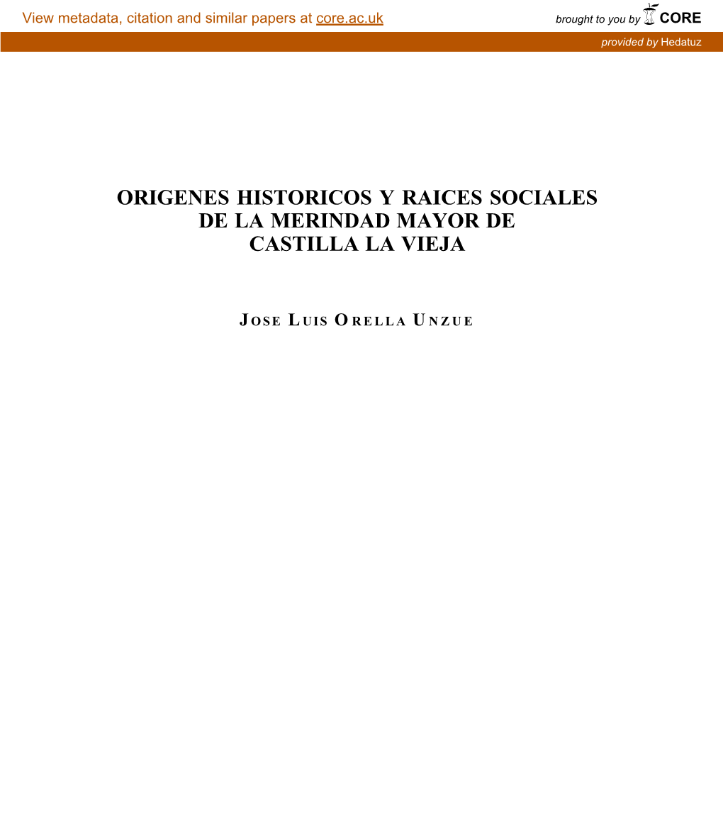 Orígenes Históricos Y Raíces Sociales De La Merindad Mayor De Castilla