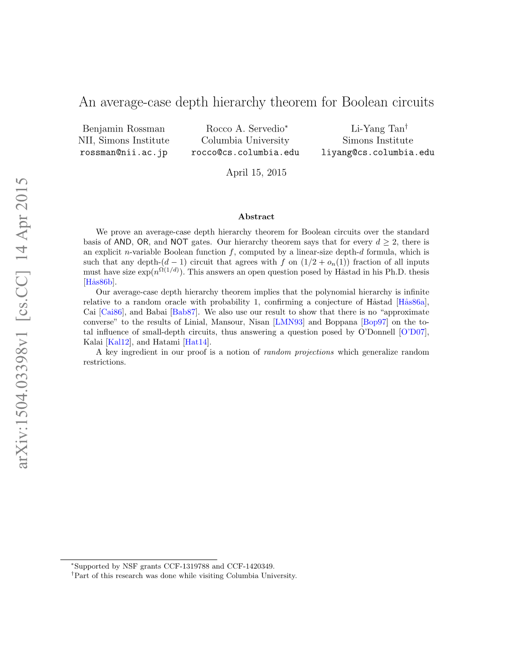 Arxiv:1504.03398V1 [Cs.CC] 14 Apr 2015