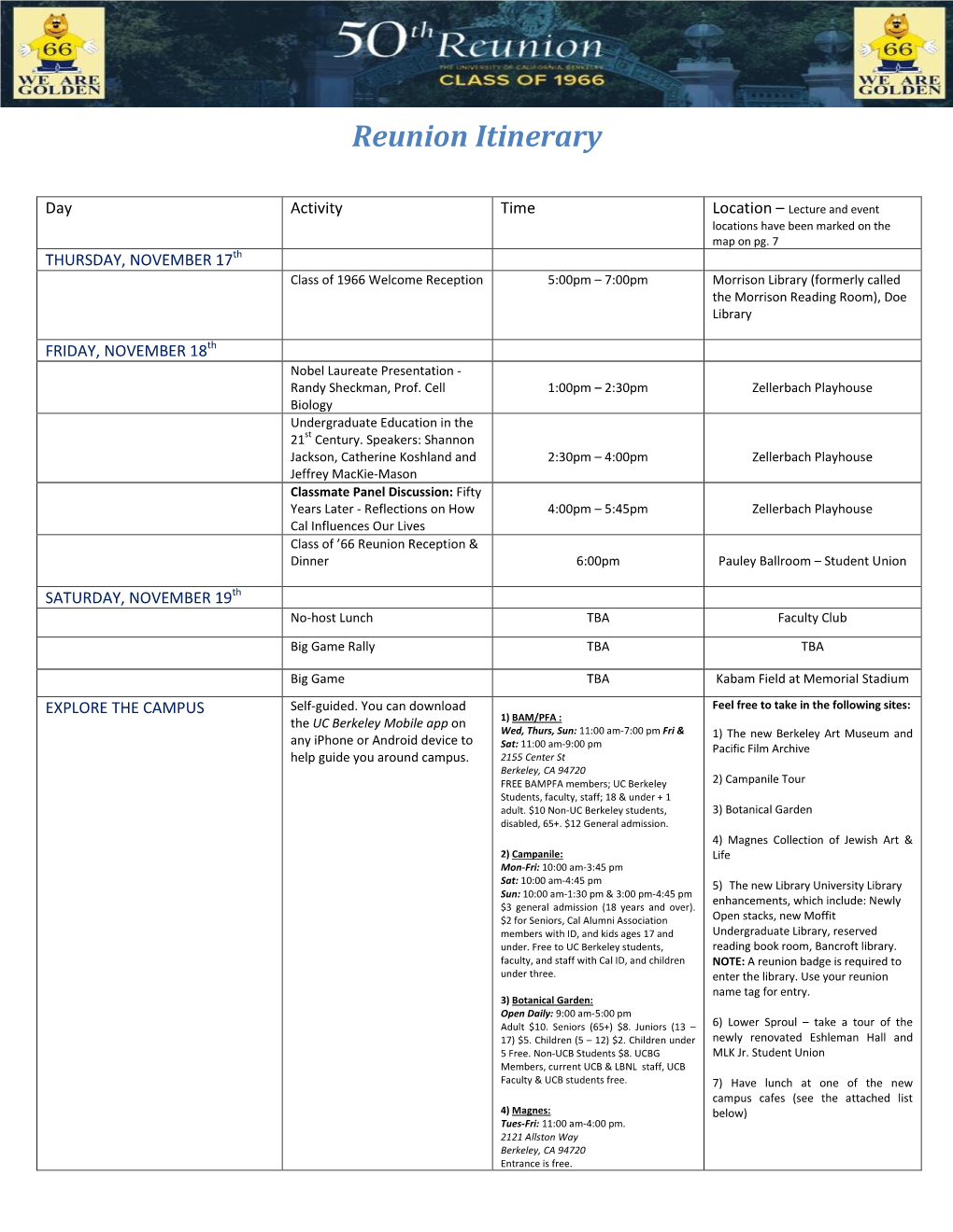 Reunion Itinerary