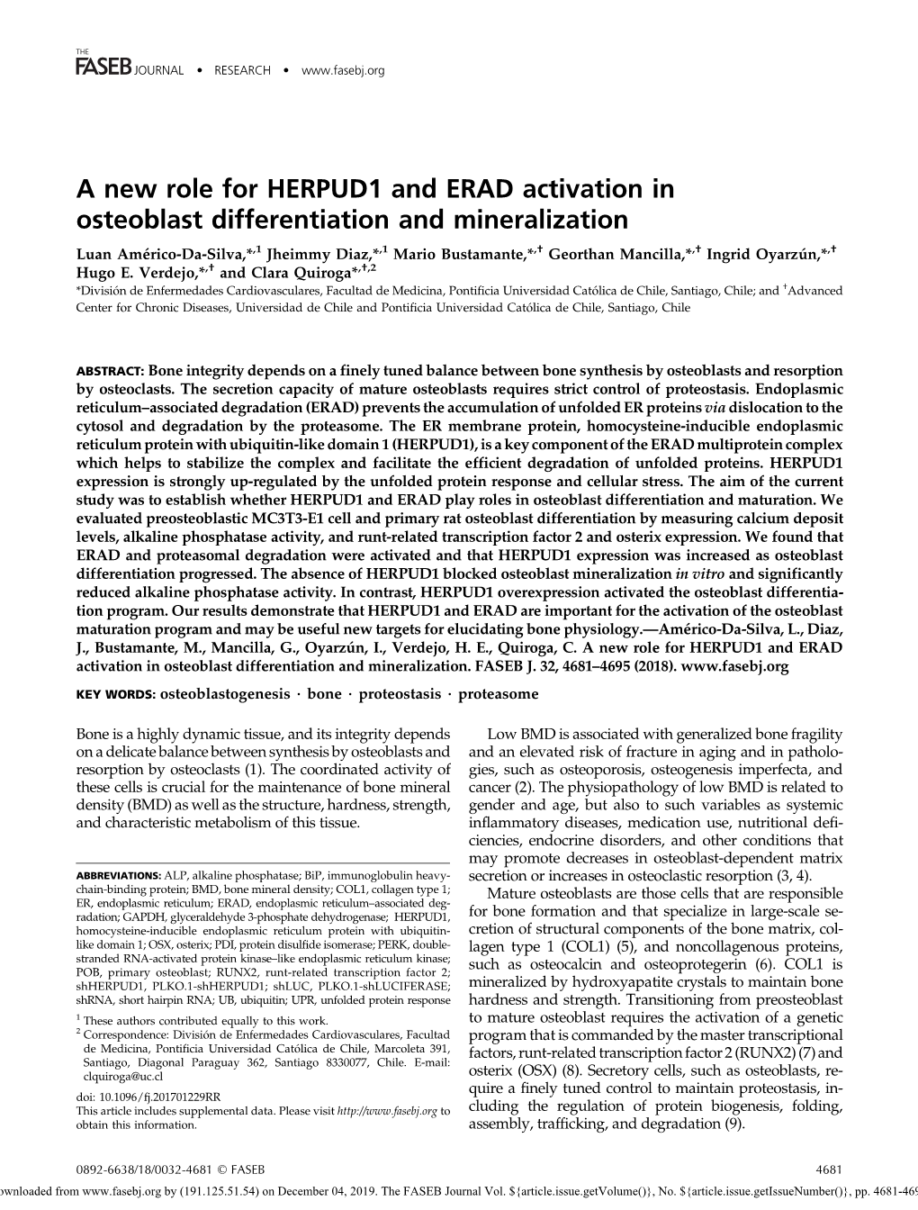 A New Role for HERPUD1 and ERAD Activation in Osteoblast Differentiation and Mineralization