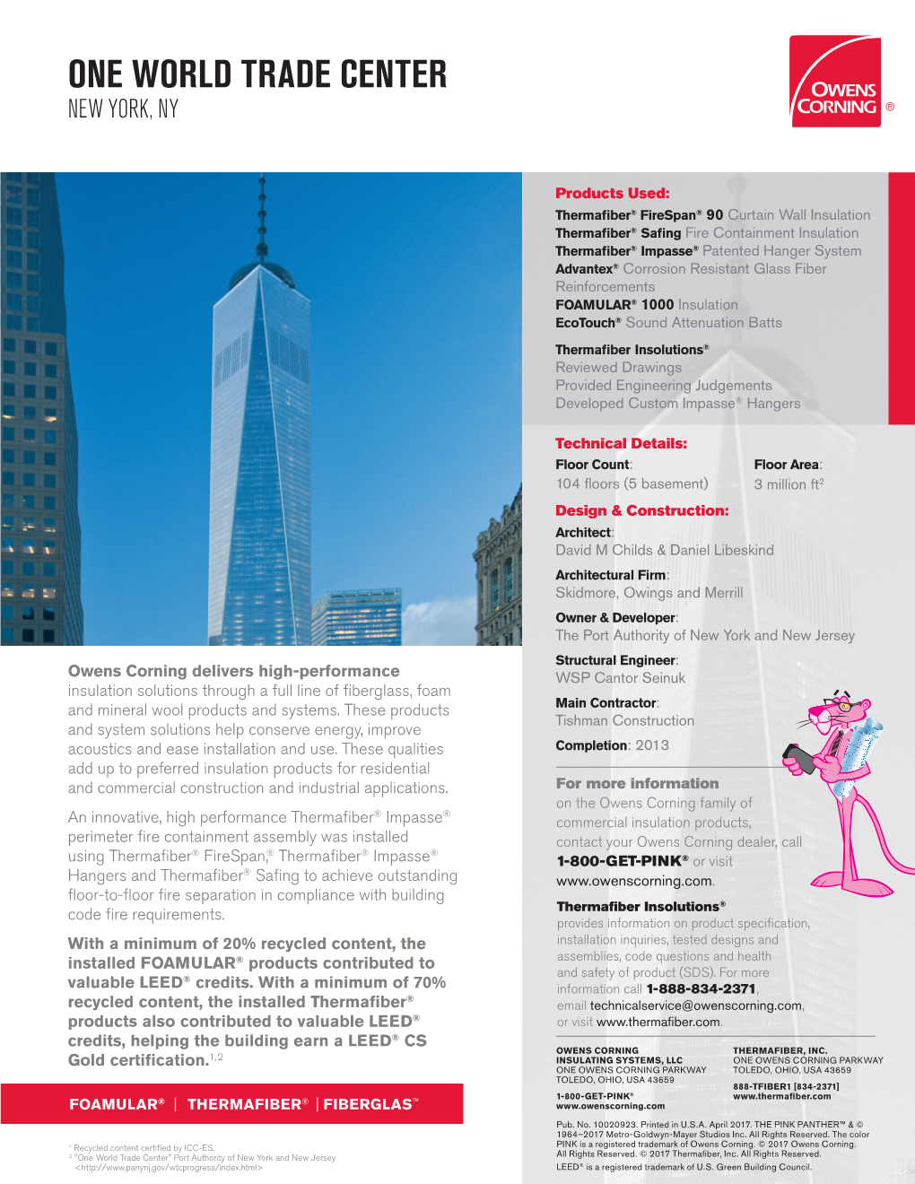 Owens Corning Product Portfolio One World Trade Center, New York, NY