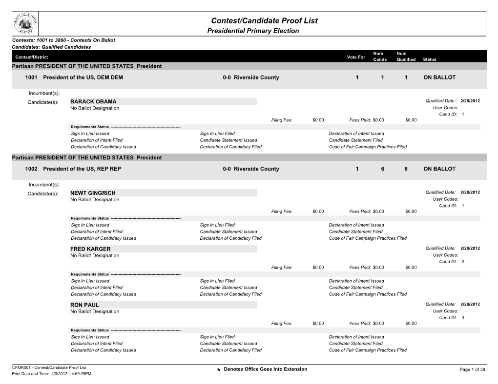 Contest/Candidate Proof List