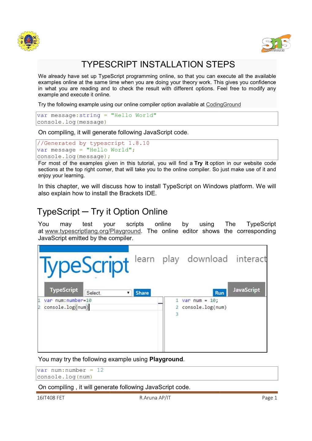 TYPESCRIPT Typescript Try It Option Onl TYPESCRIPT INSTALLATION
