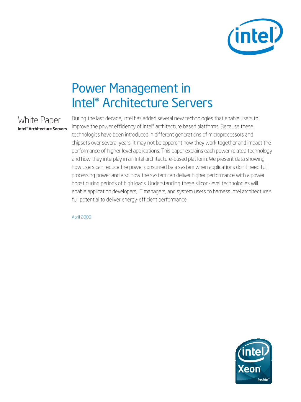 Power Management in Intel® Architecture Servers