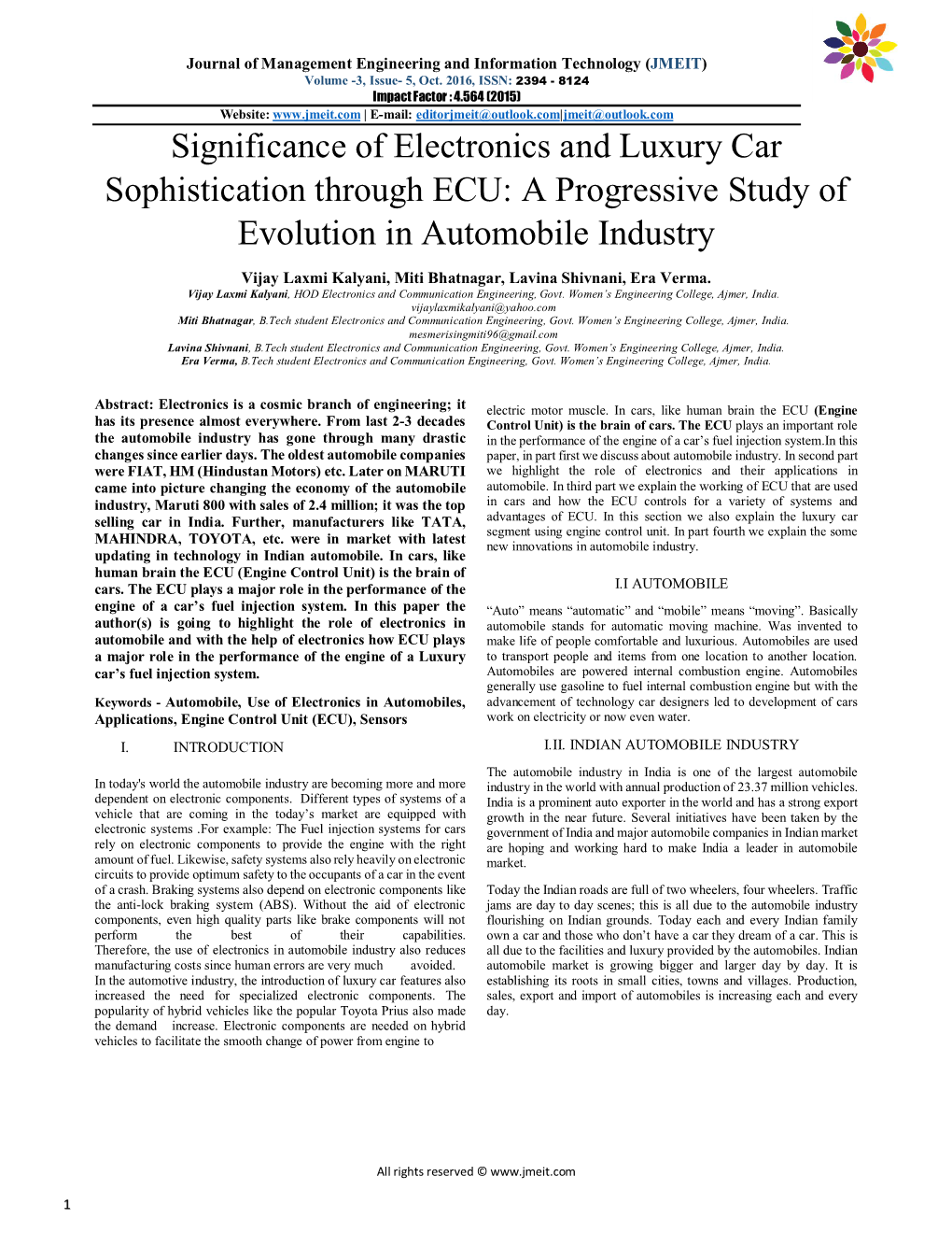 Significance of Electronics and Luxury Car Sophistication Through ECU: a Progressive Study of Evolution in Automobile Industry