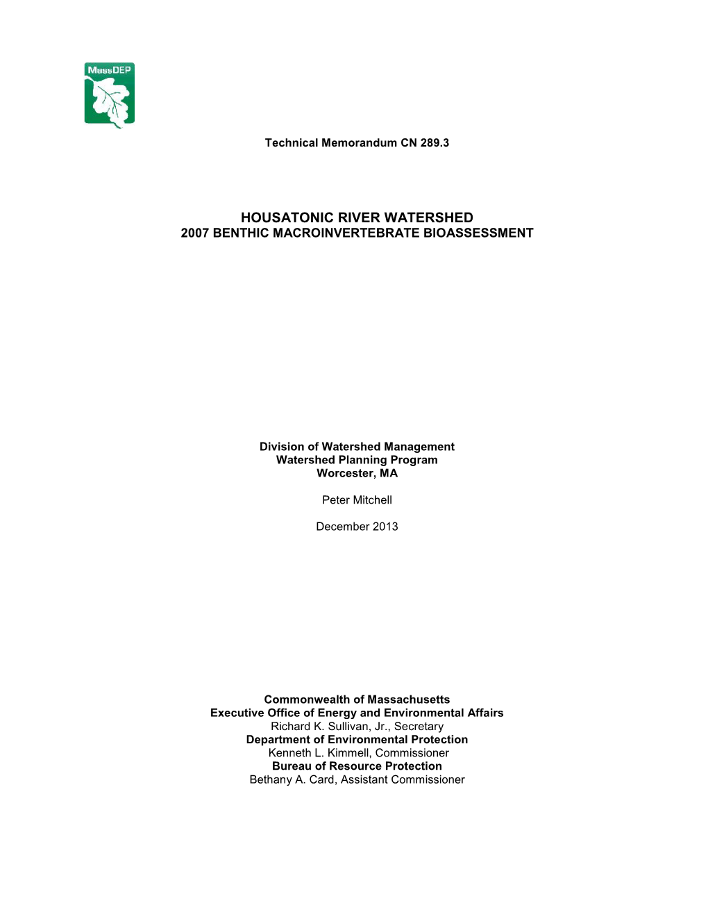 Housatonic River Watershed 2007 Benthic Macroinvertebrate Bioassessment