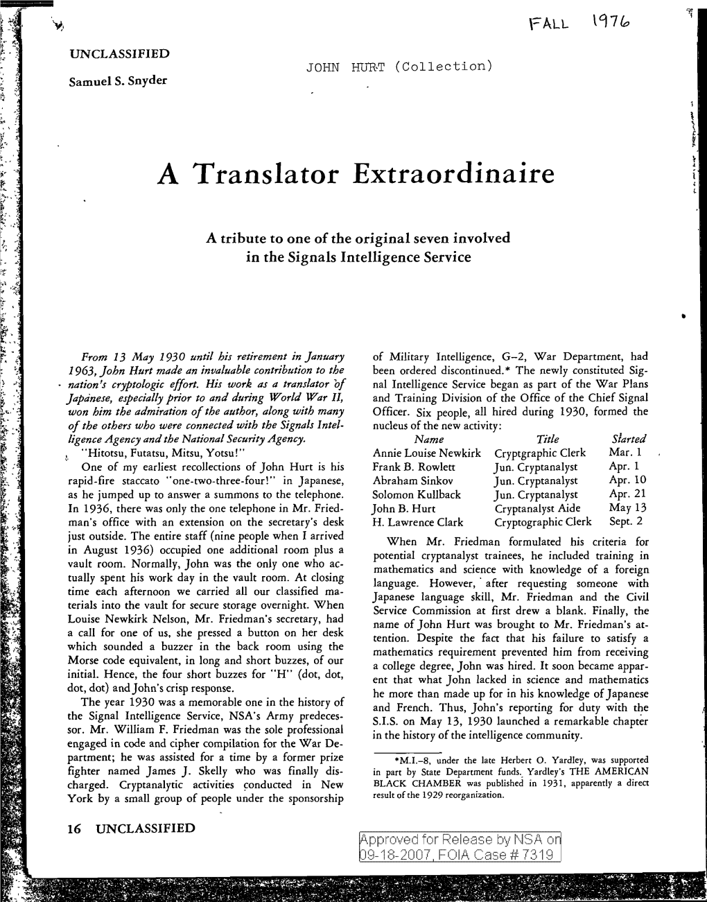 A Translator Extraordinaire .""~ '