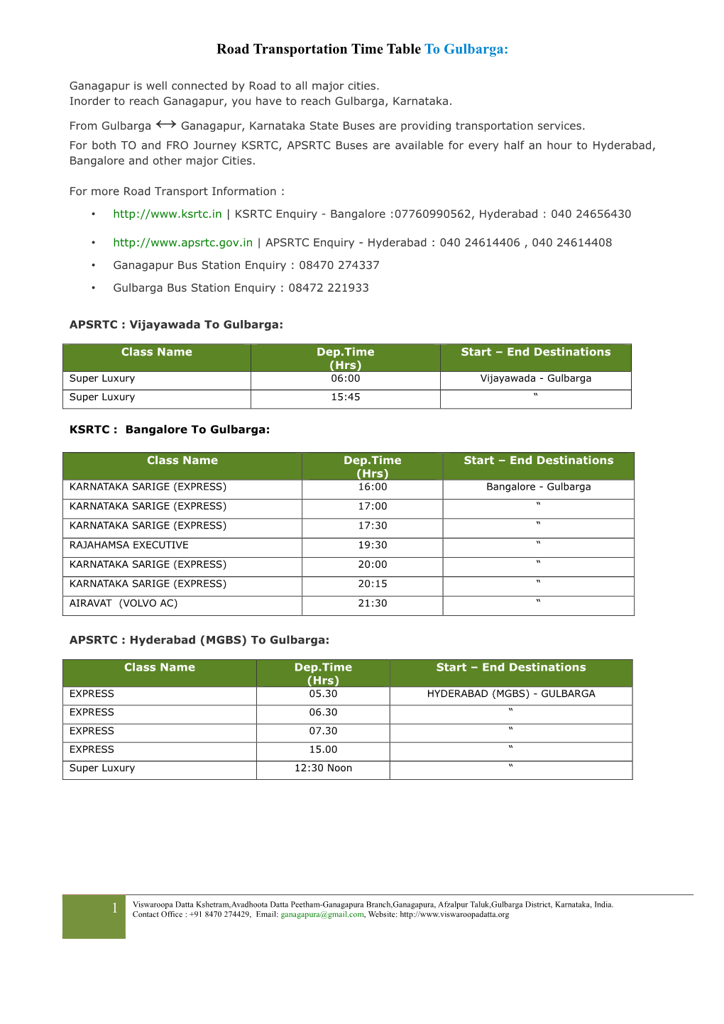 Buses to Ganagapur