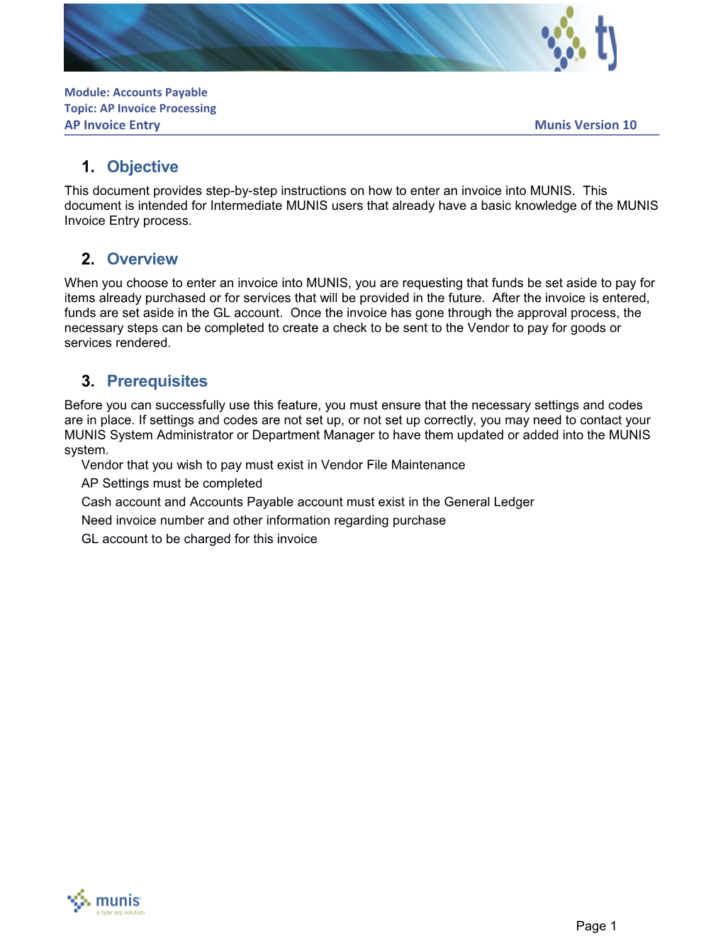 AP Invoice Entry Munis Version 10