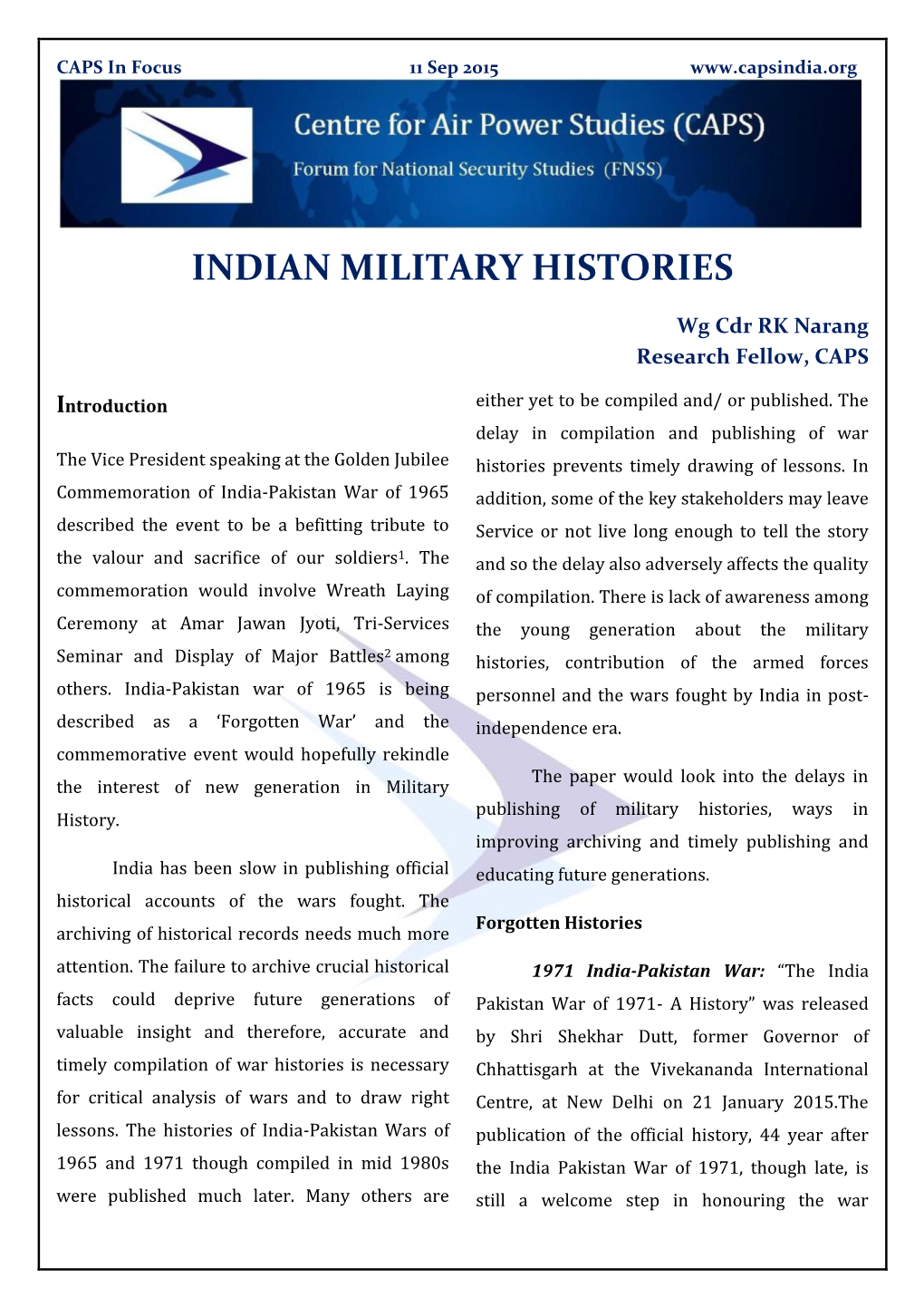 Indian Military Histories