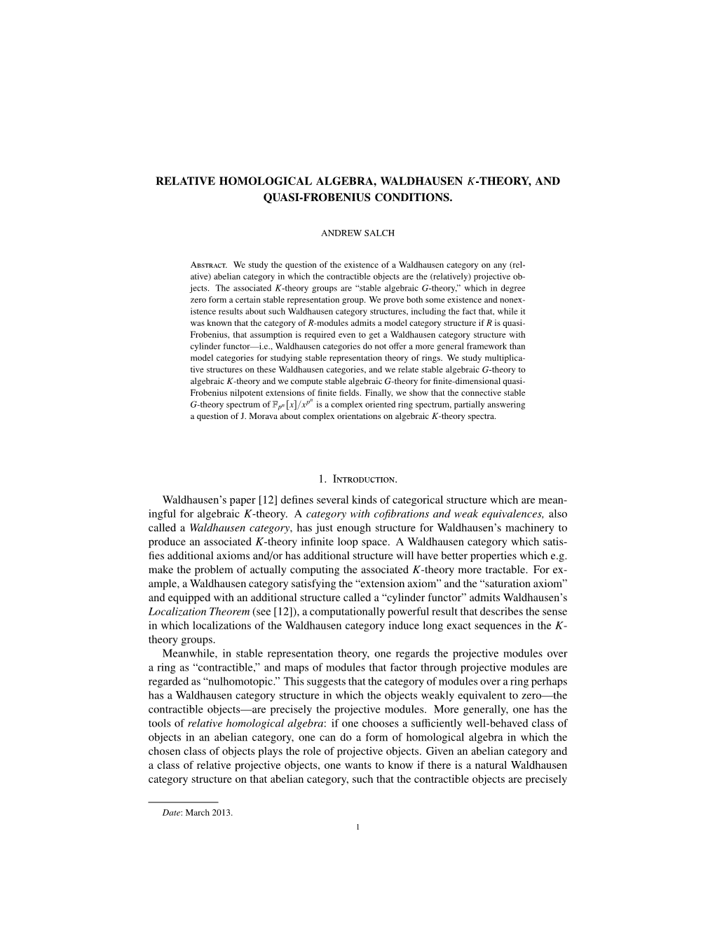 Relative Homological Algebra, Waldhausen K-Theory, and Quasi-Frobenius Conditions