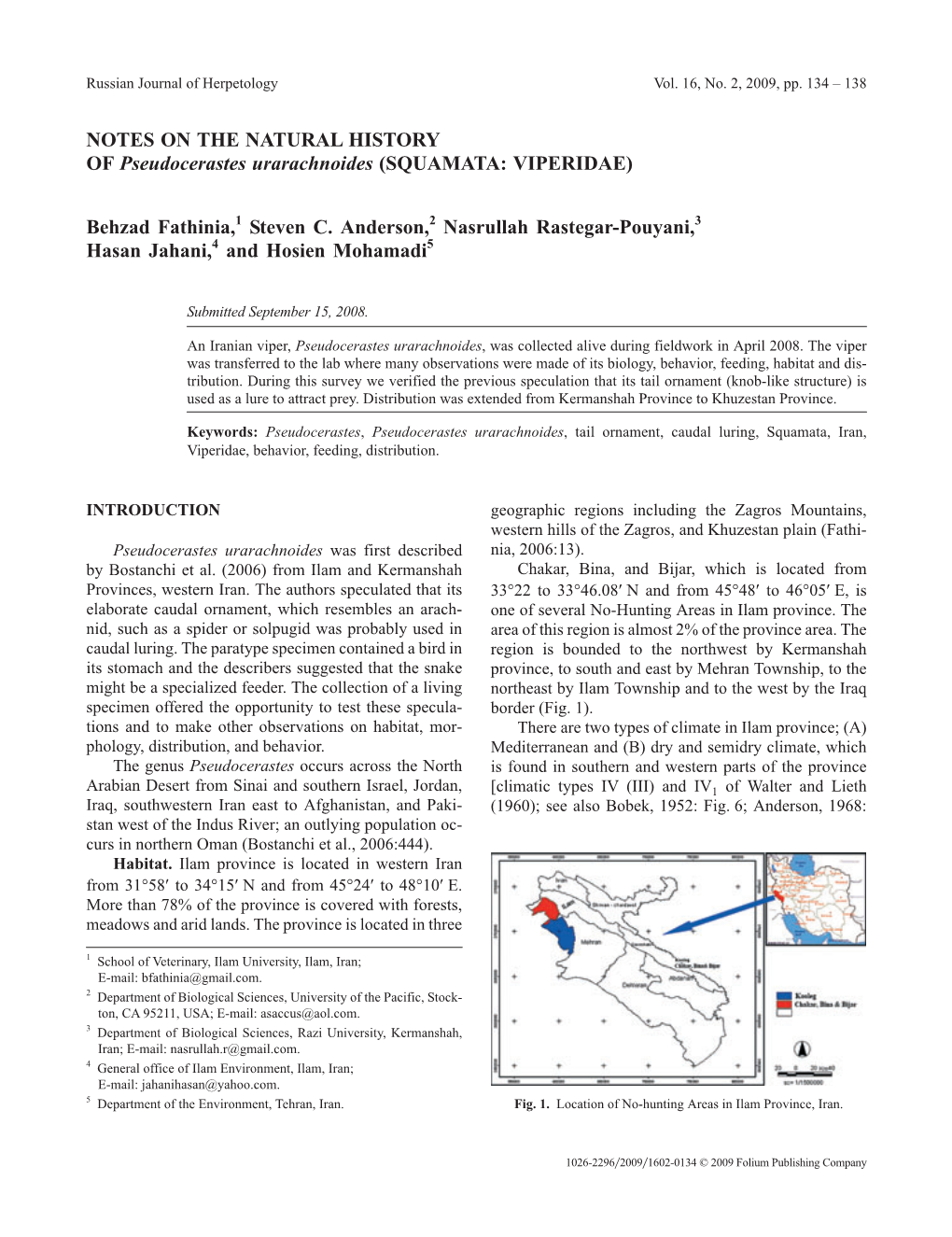 NOTES on the NATURAL HISTORY of Pseudocerastes Urarachnoides (SQUAMATA: VIPERIDAE)