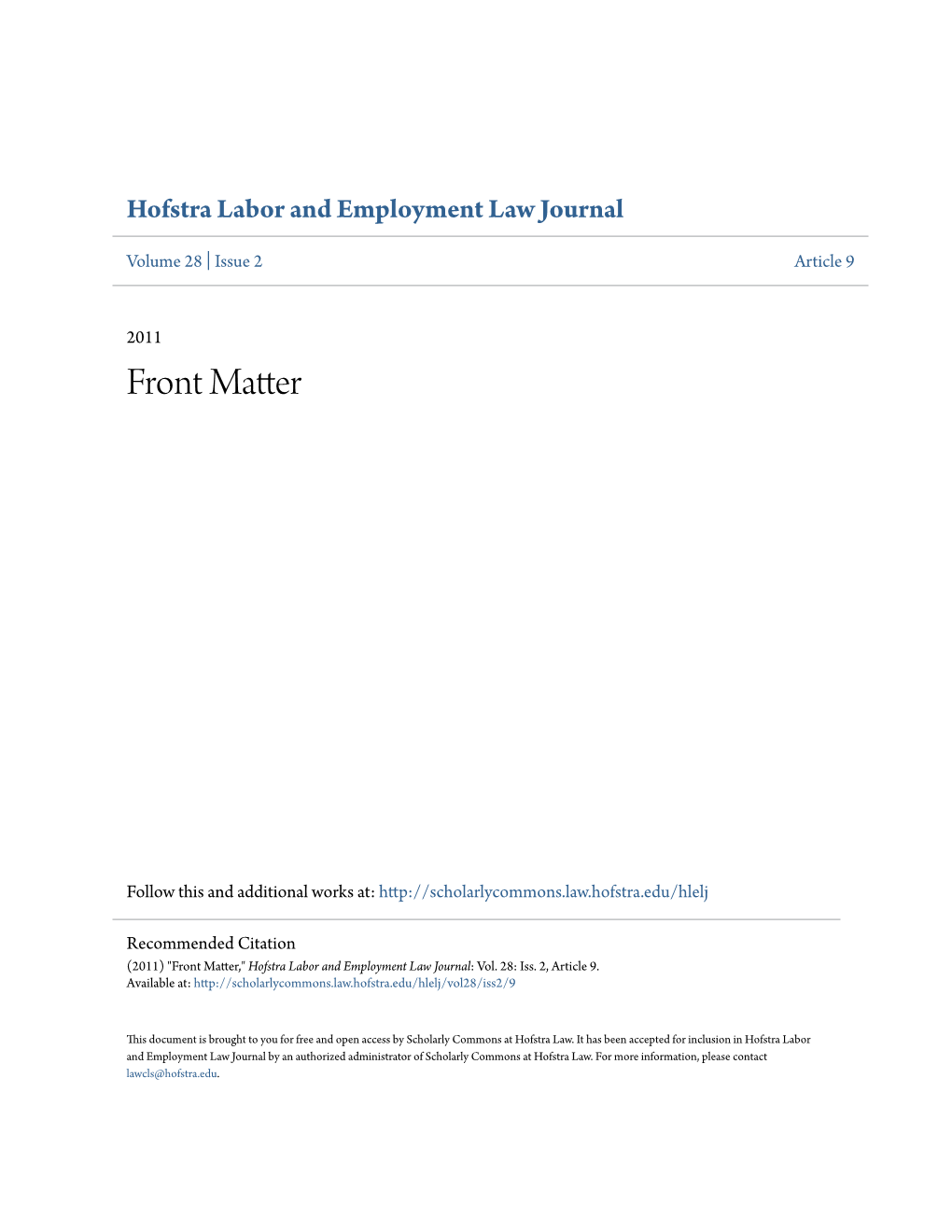 Hofstra Labor & Employment Law Journal