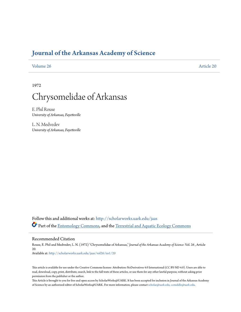 Chrysomelidae of Arkansas E