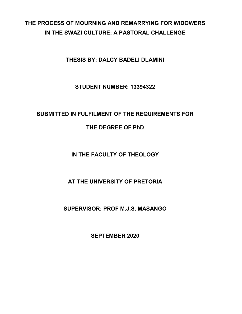 The Process of Mourning and Remarrying for Widowers in the Swazi Culture: a Pastoral Challenge