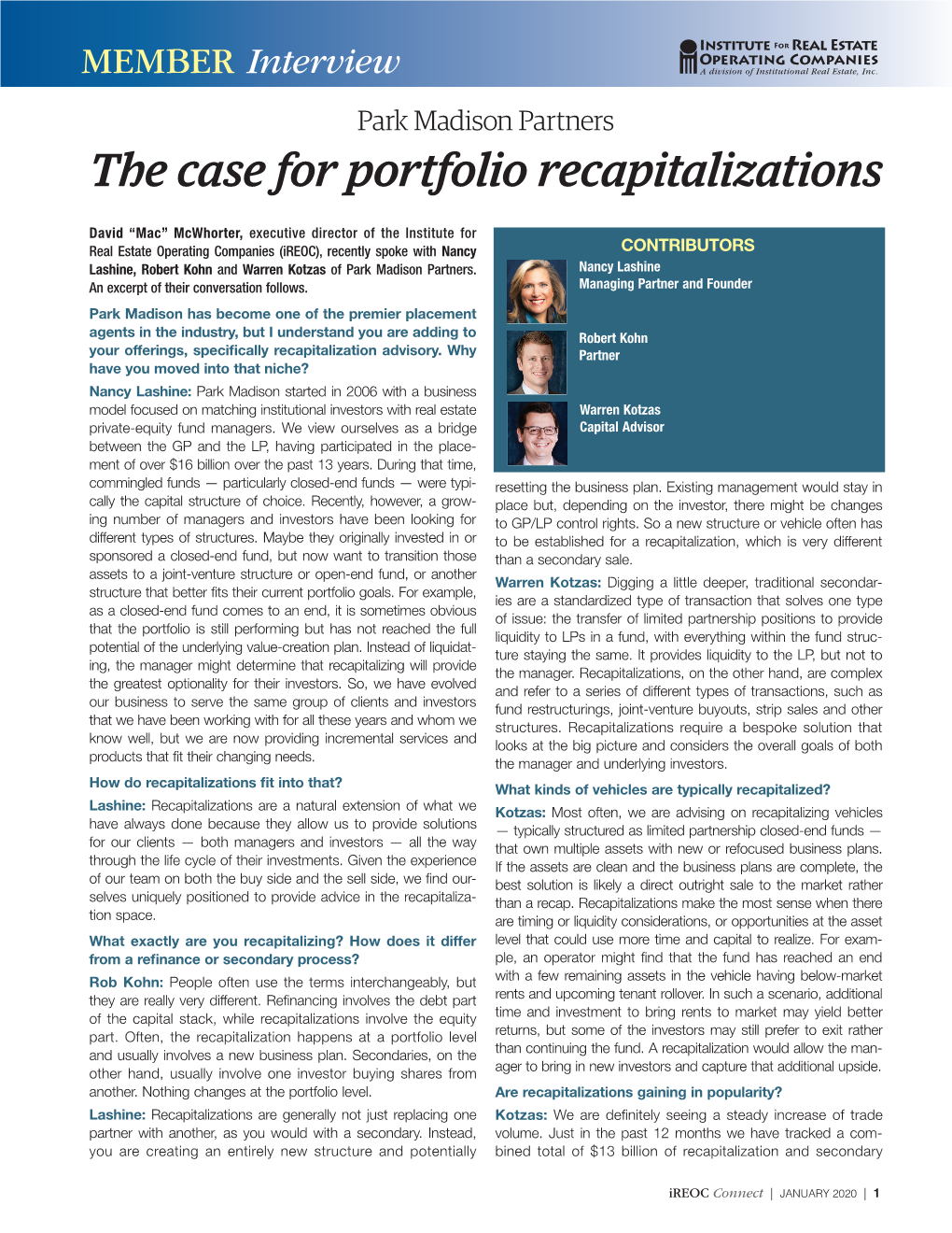The Case for Portfolio Recapitalizations