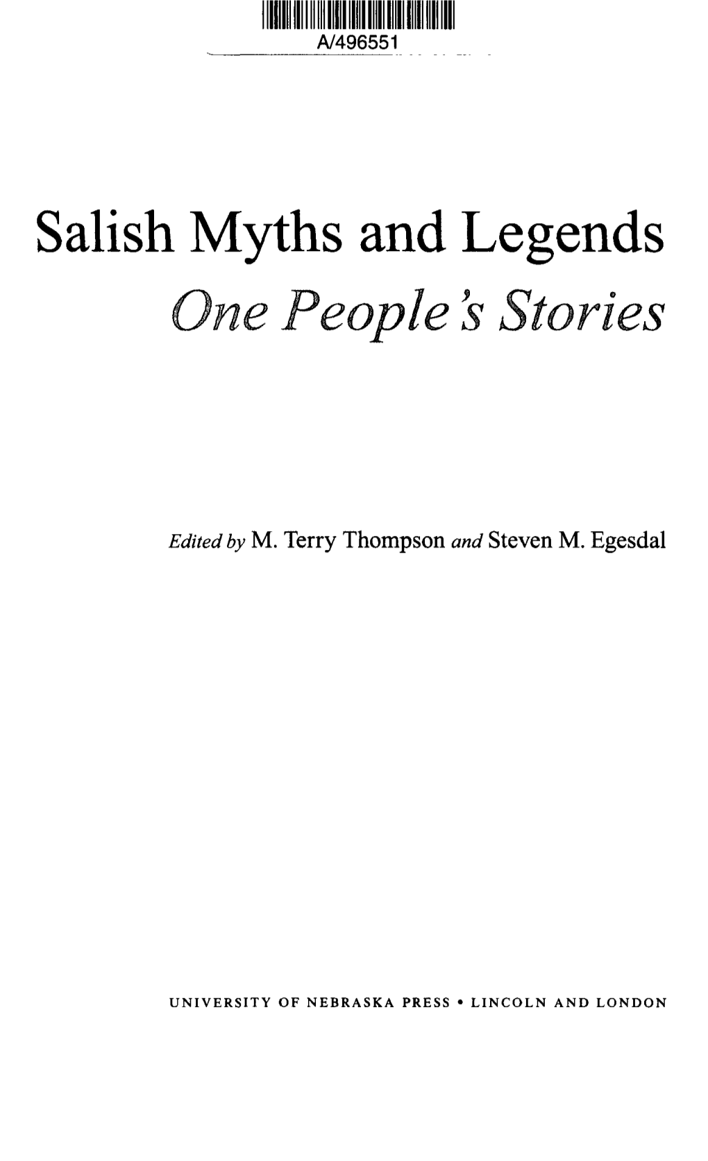 Salish Myths and Legends One People $ Stories