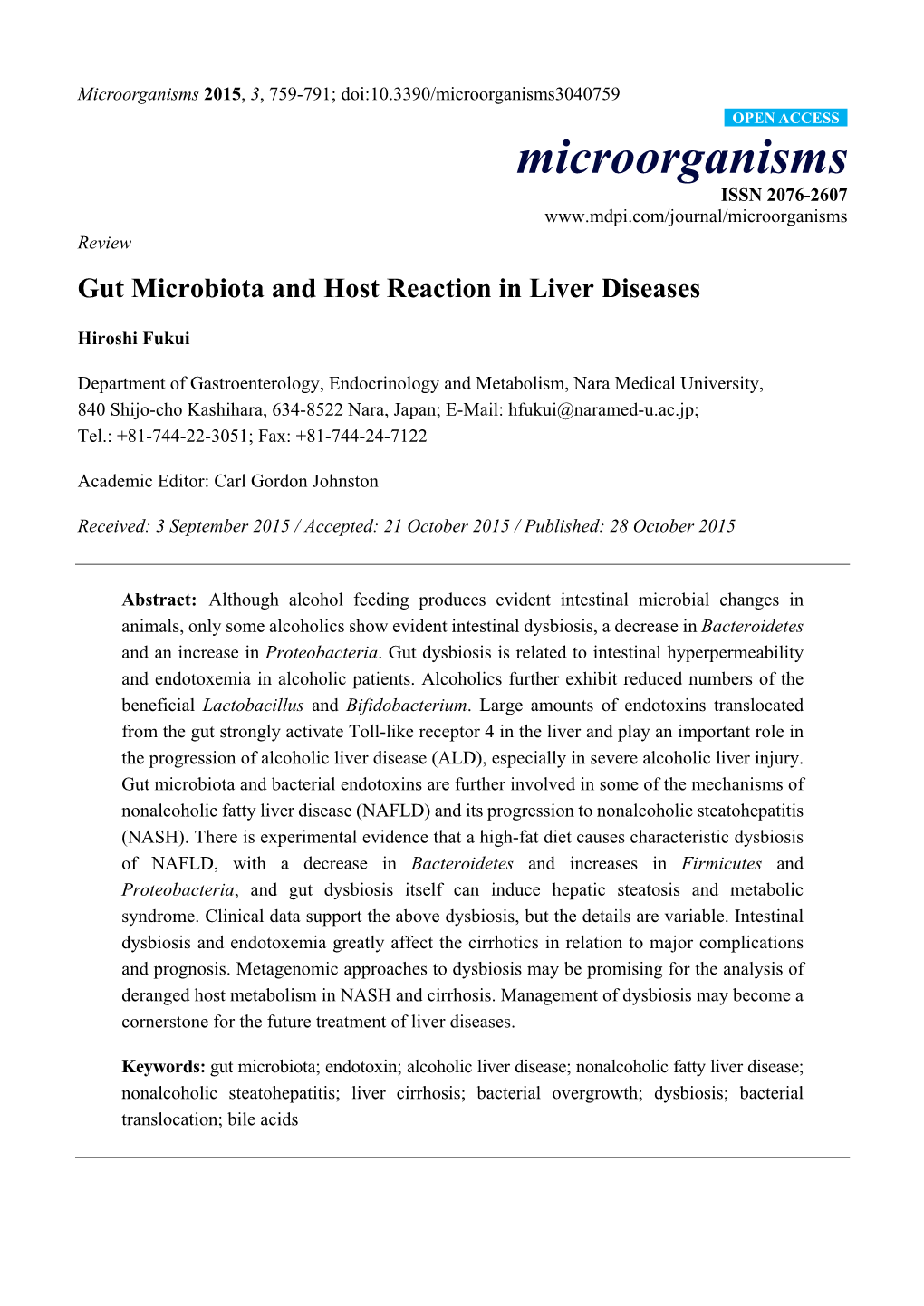 Gut Microbiota and Host Reaction in Liver Diseases