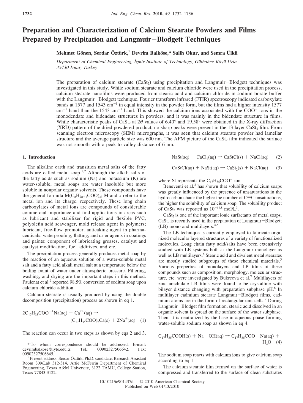 Preparation and Characterization of Calcium Stearate Powders and Films Prepared by Precipitation and Langmuir-Blodgett Techniques