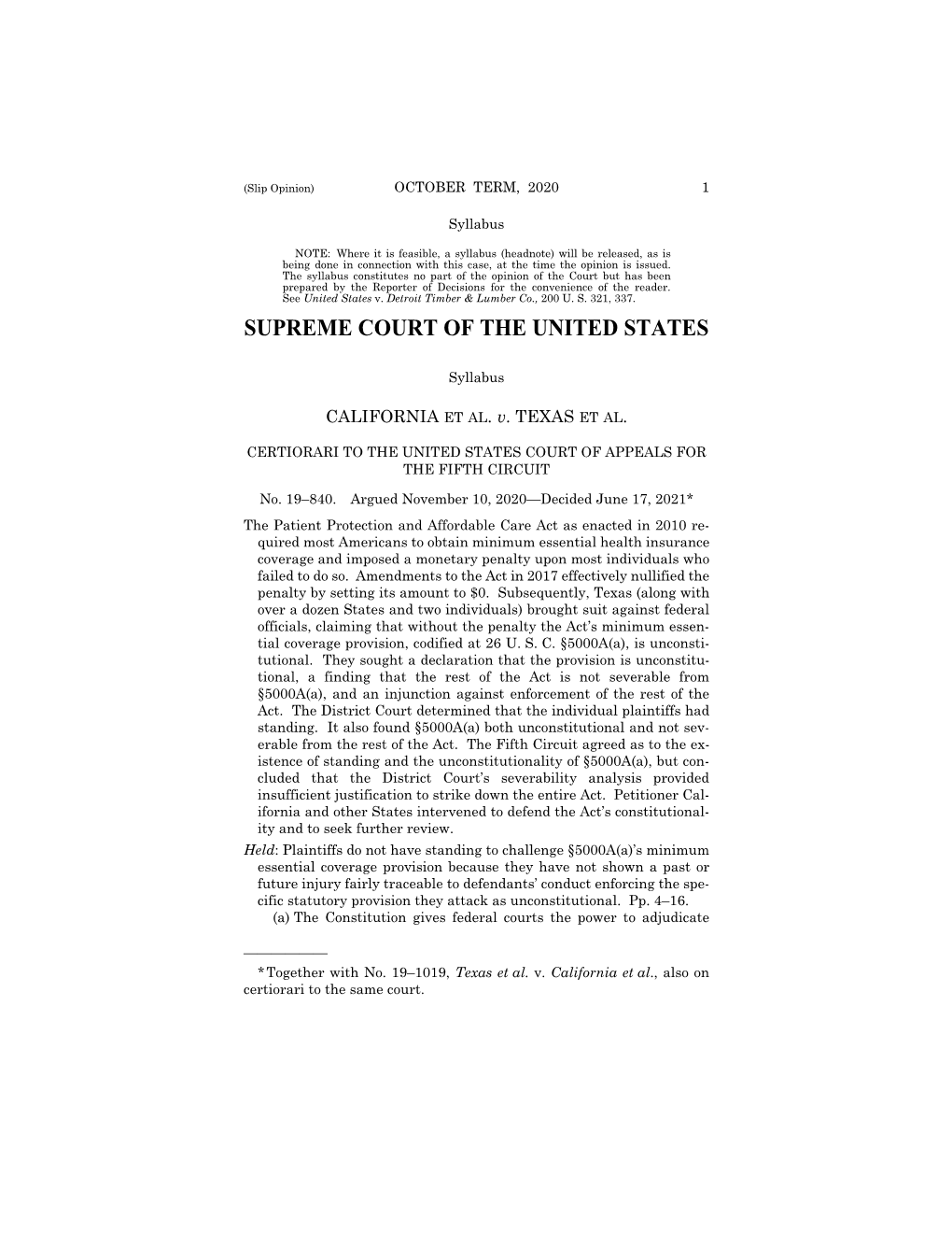 19-840 California V. Texas (06/17/2021)