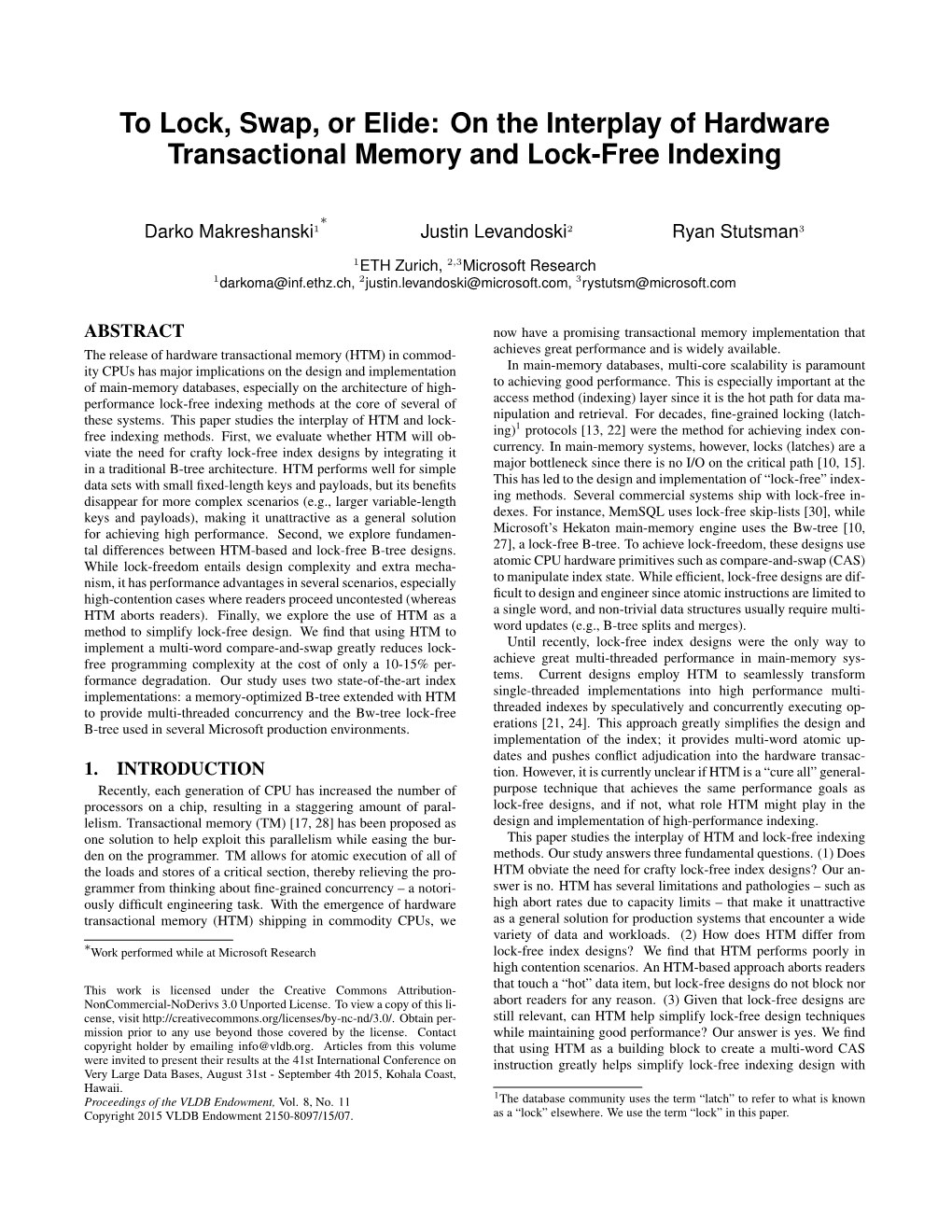 To Lock, Swap, Or Elide: on the Interplay of Hardware Transactional Memory and Lock-Free Indexing