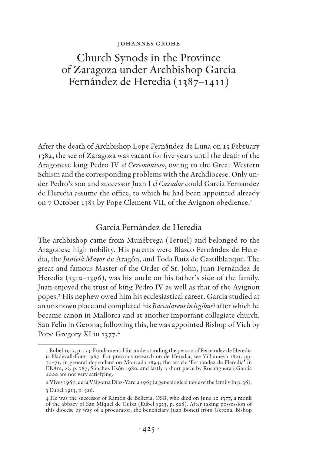 Church Synods in the Province of Zaragoza Under Archbishop García Fernández De Heredia (1387–1411)