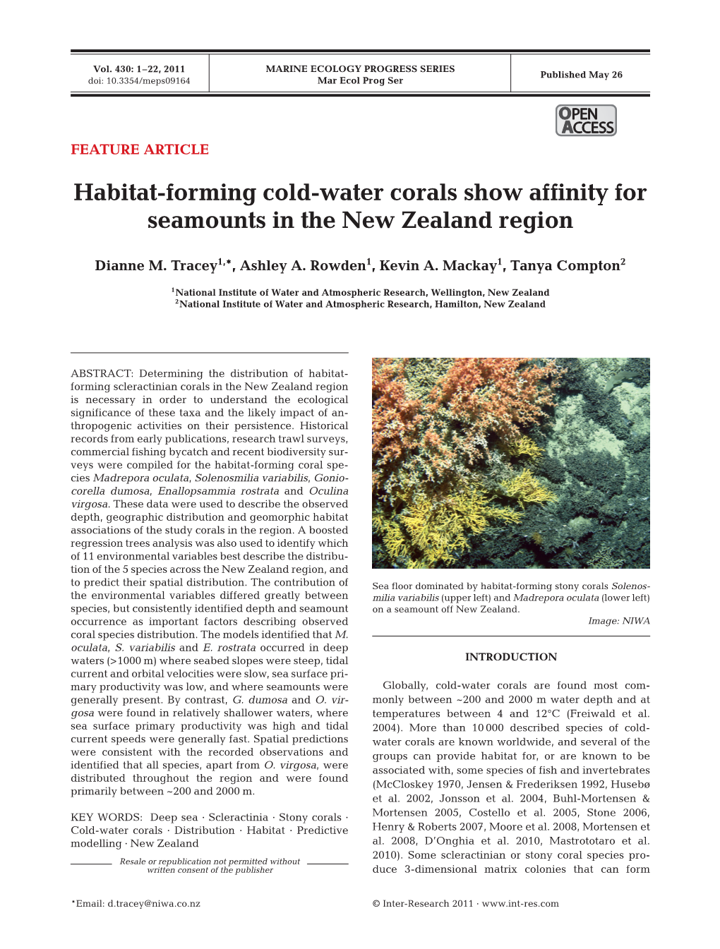 Habitat-Forming Cold-Water Corals Show Affinity for Seamounts in the New Zealand Region