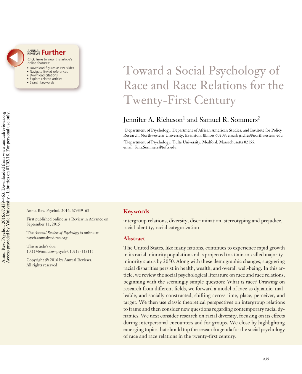 Toward a Social Psychology of Race and Race Relations for the Twenty-First Century Jennifer A