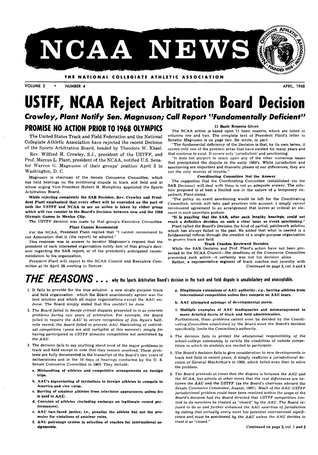 The NCAA NEWS Below Prints the Complete Text of The