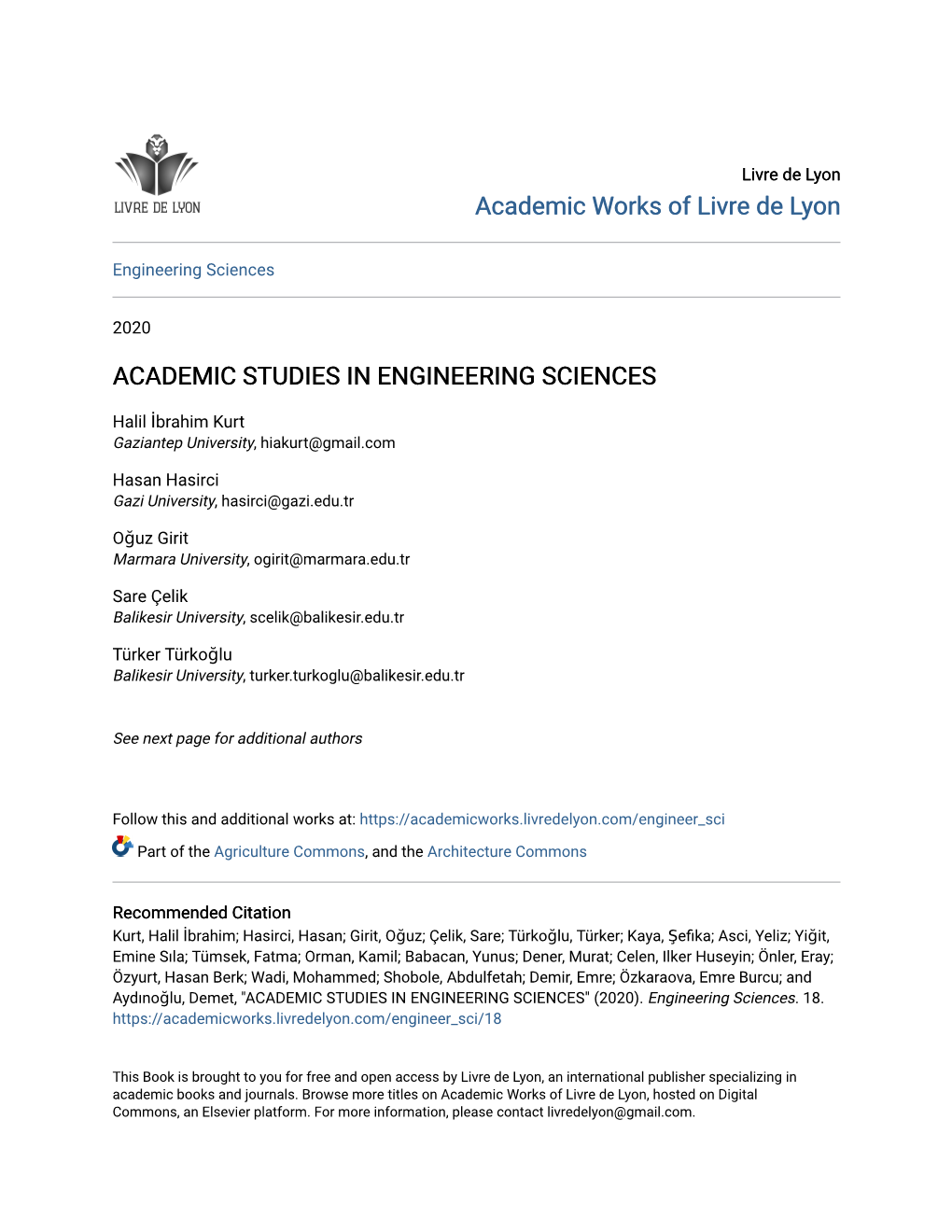 Academic Studies in Engineering Sciences