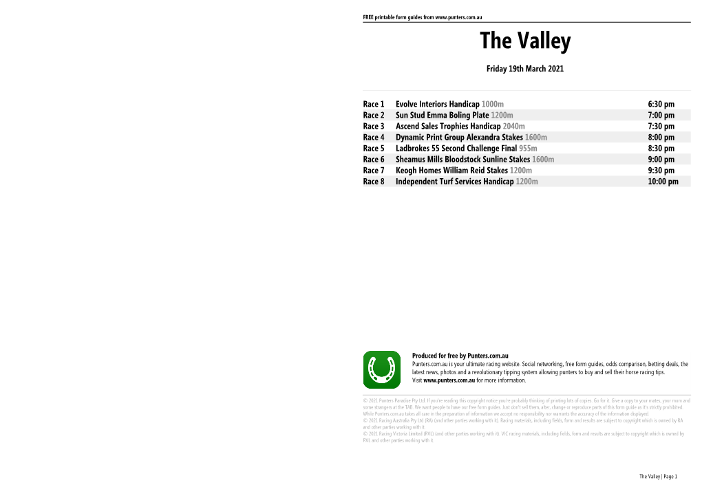 The Valley Printable Form Guide