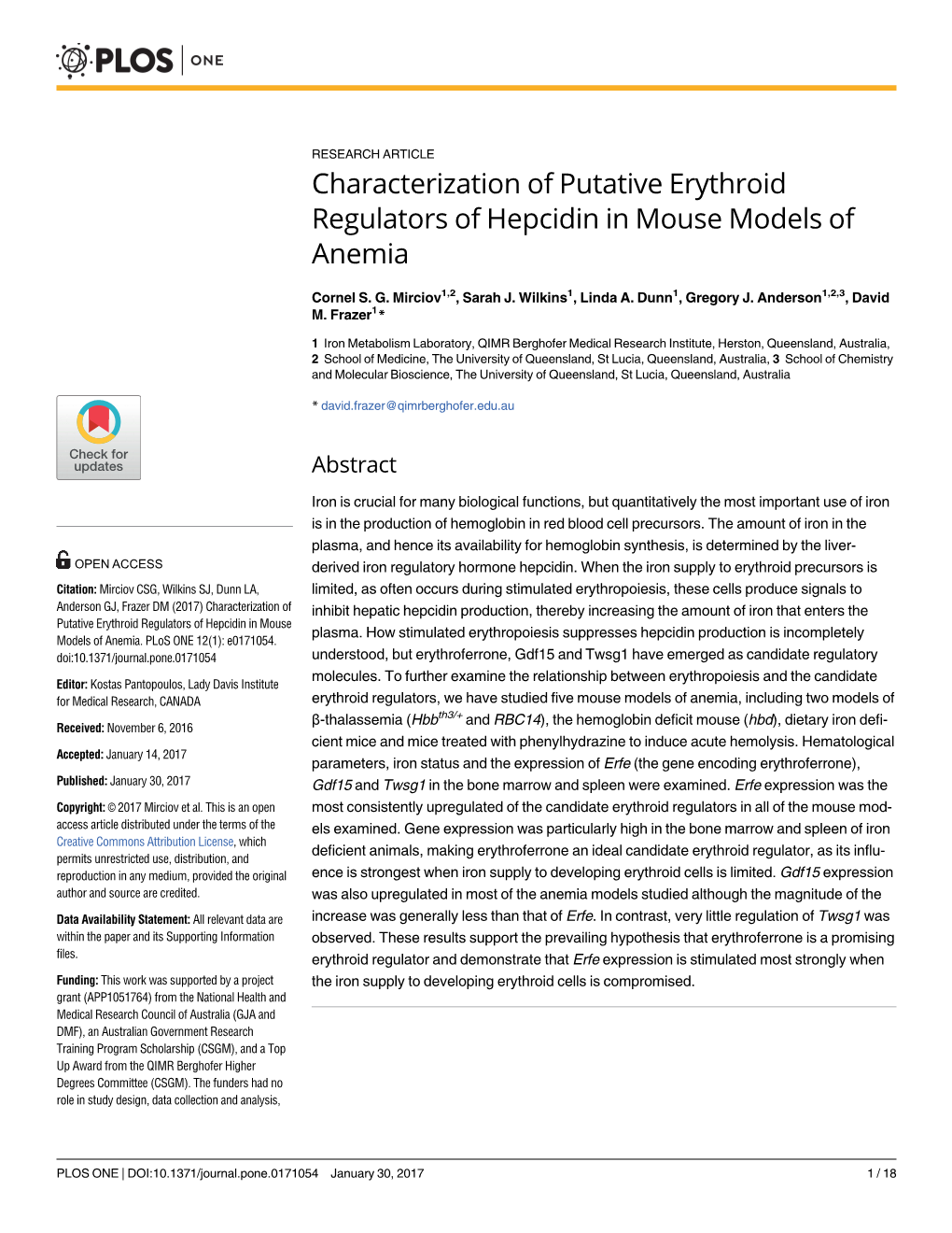 Characterization of Putative Erythroid Regulators of Hepcidin in Mouse Models of Anemia