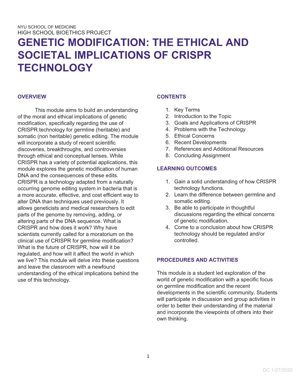 Genetic Modification: the Ethical and Societal Implications of Crispr Technology