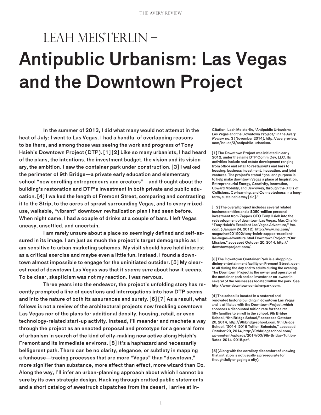 Antipublic Urbanism: Las Vegas and the Downtown Project