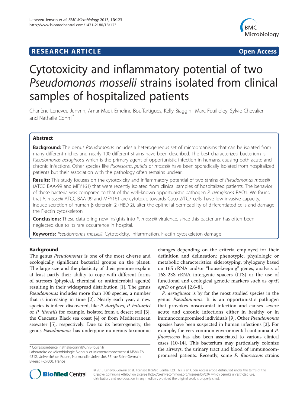 Cytotoxicity and Inflammatory Potential of Two Pseudomonas Mosselii