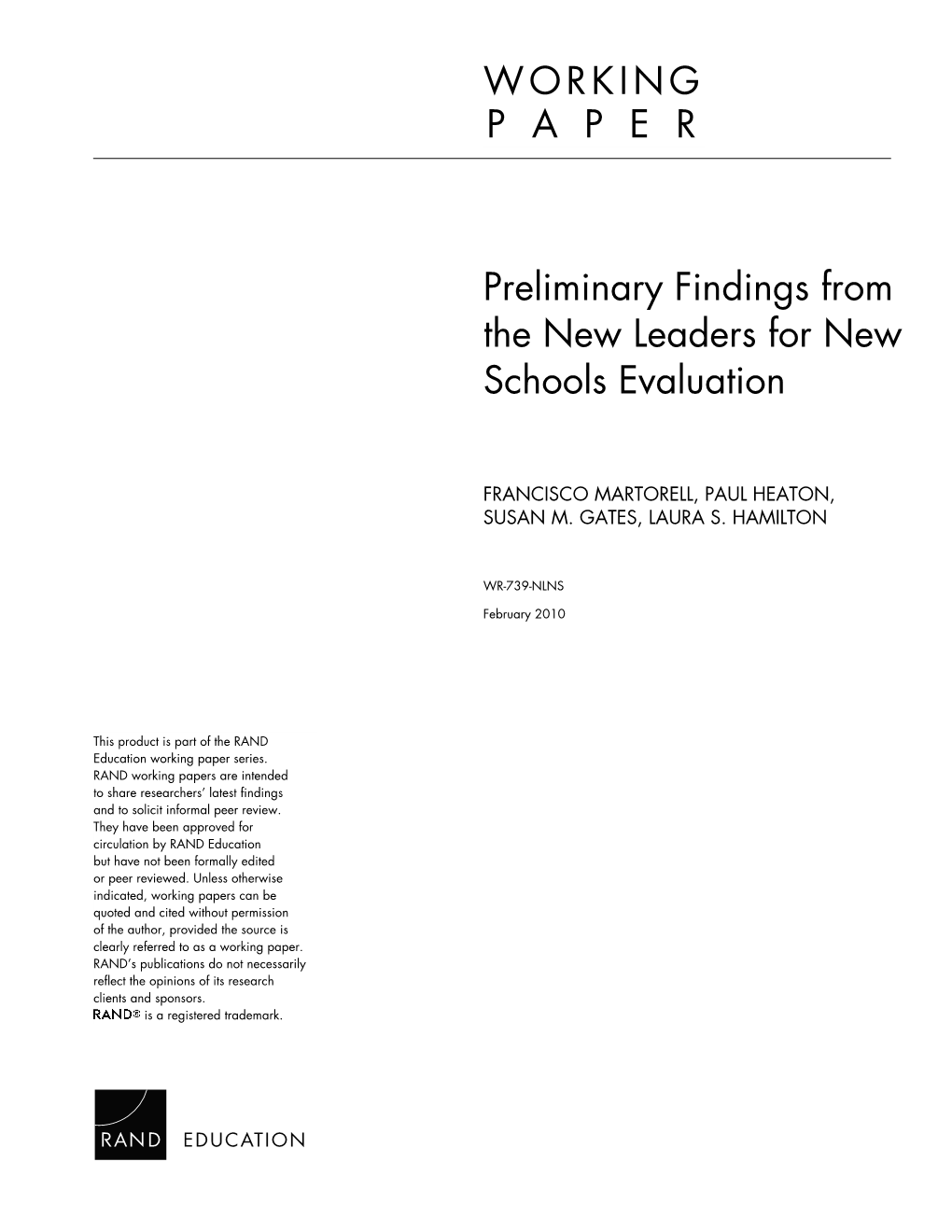 Preliminary Findings from the New Leaders for New Schools Evaluation