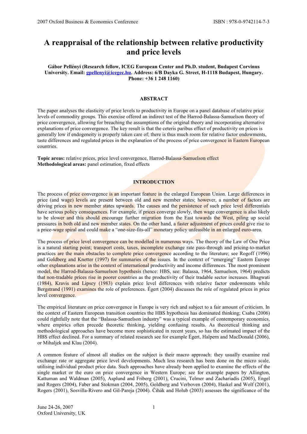 A Reappraisal of the Relationship Between Relative Productivity and Price Levels