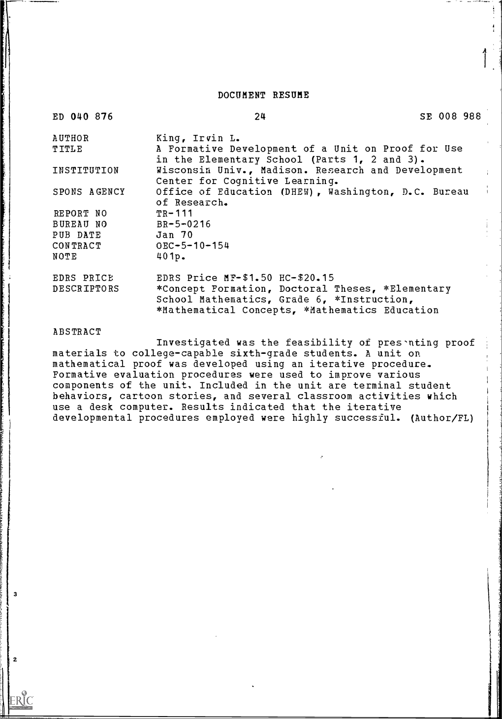 Investigated Was the Feasibility of Presnting Proof Materials to College-Capable Sixth-Grade Students