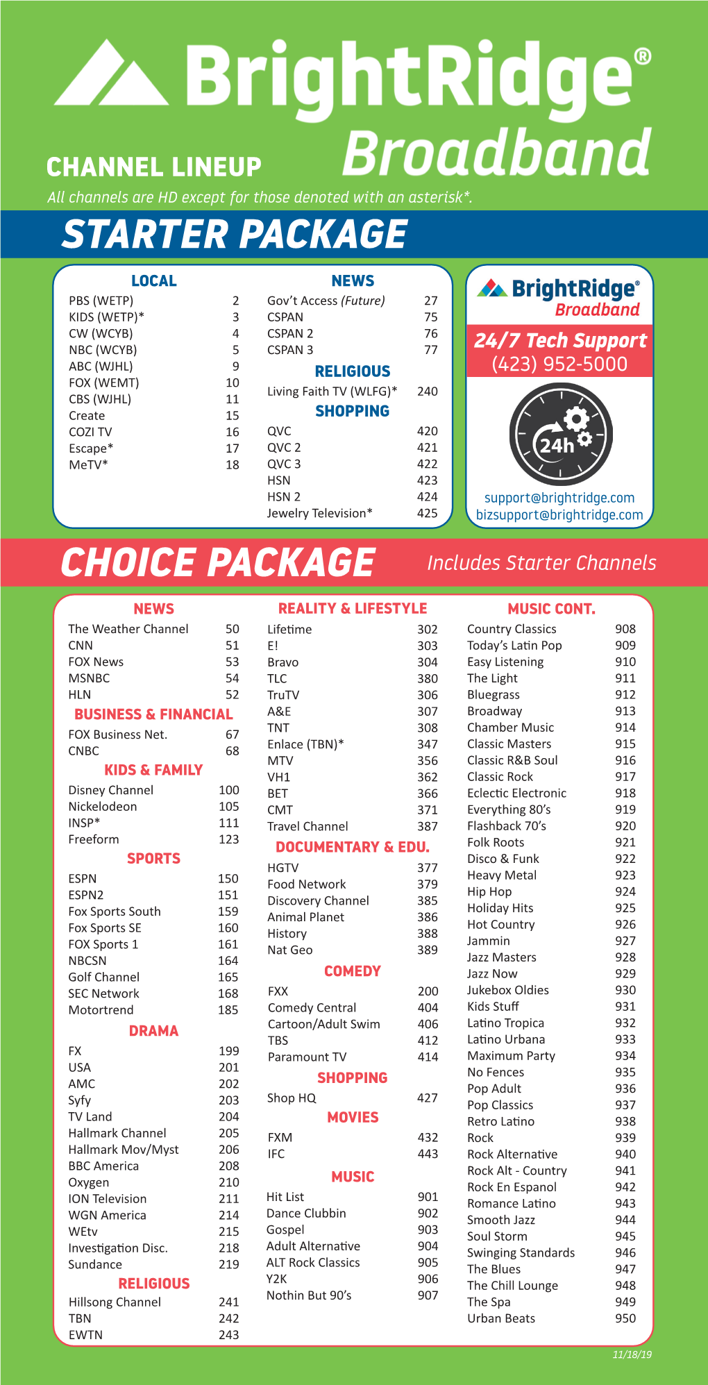 CHANNEL LINEUP All Channels Are HD Except for Those Denoted with an Asterisk*