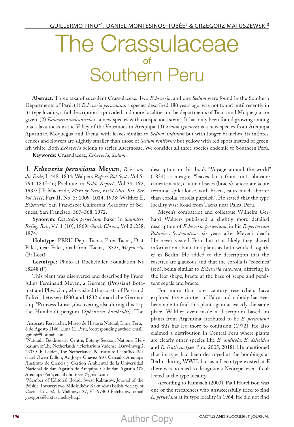 The Crassulaceae of Southern Peru