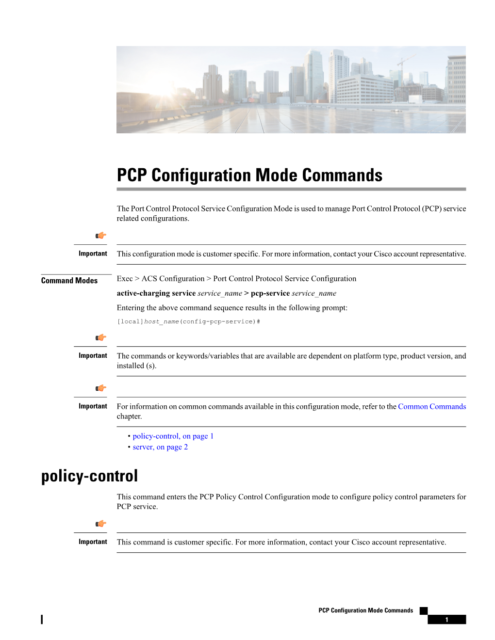 PCP Configuration Mode Commands