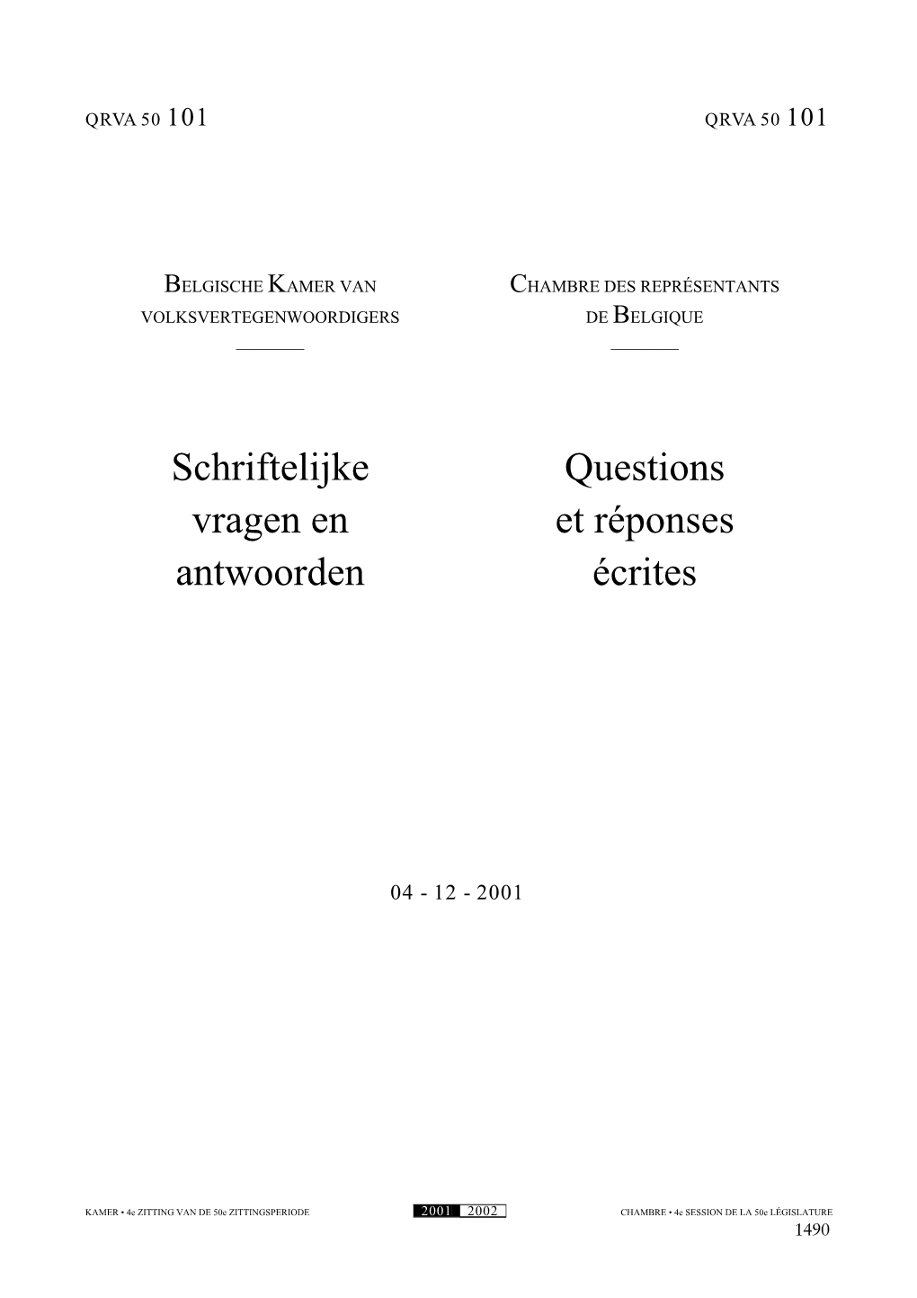 Schriftelijke Vragen En Antwoorden Questions Et Réponses Écrites