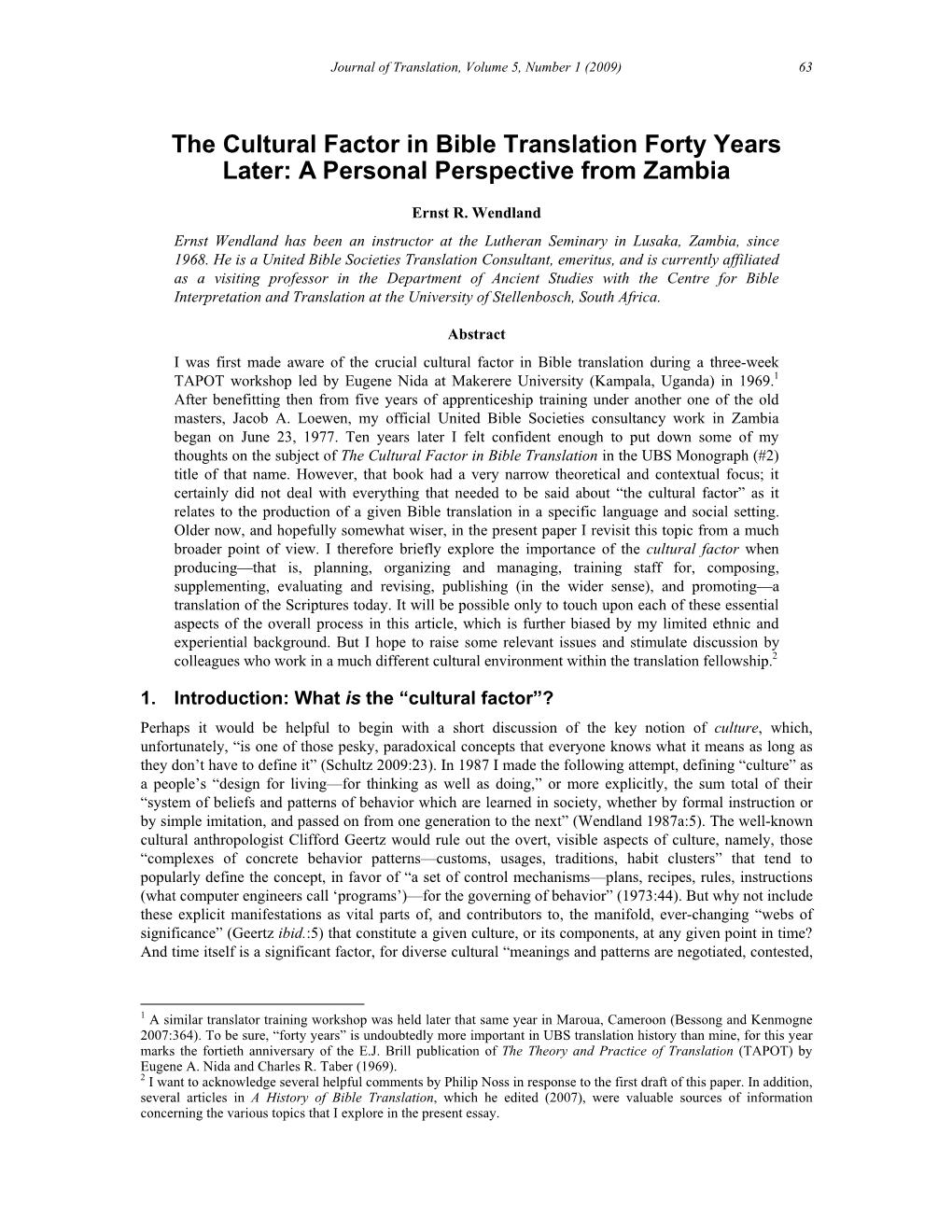 The Cultural Factor in Bible Translation Forty Years Later: a Personal Perspective from Zambia