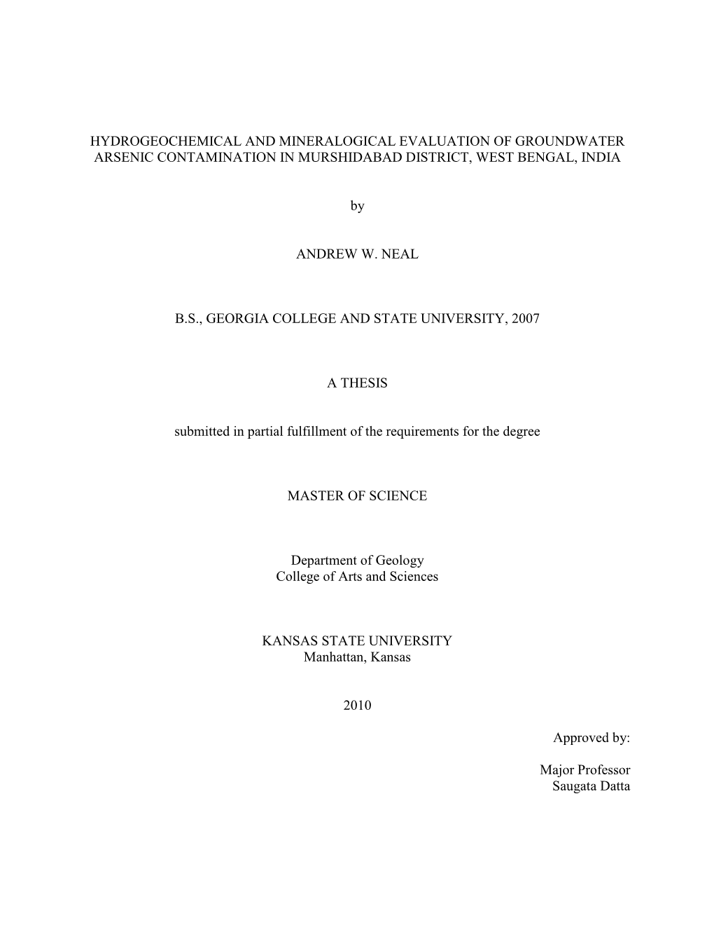 Hydrogeochemical and Mineralogical Evaluation of Groundwater Arsenic Contamination in Murshidabad District, West Bengal, India